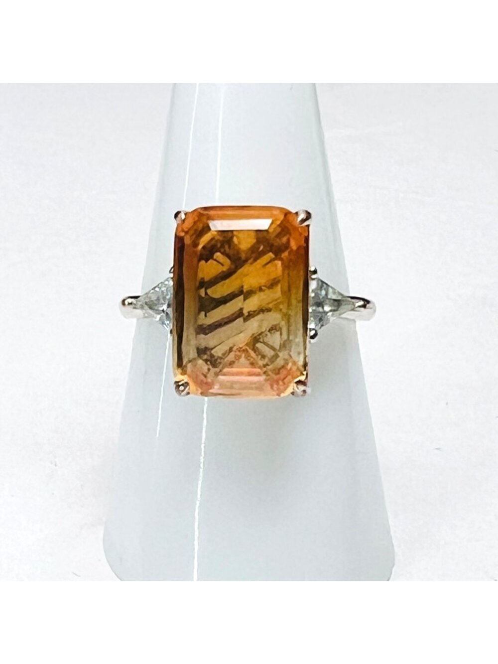 Ring Bomb Party Ring, size 8, orangish gemstone, silver color band